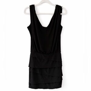 B. Smart Black Cowl Neck Mini Dress Small Layered Ruffle Going Out Chic